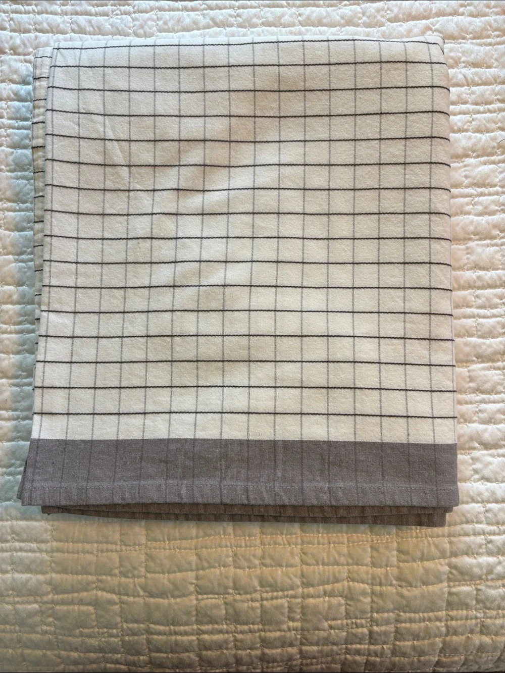 IKEA White Tablecloth with Gray Grid Pattern